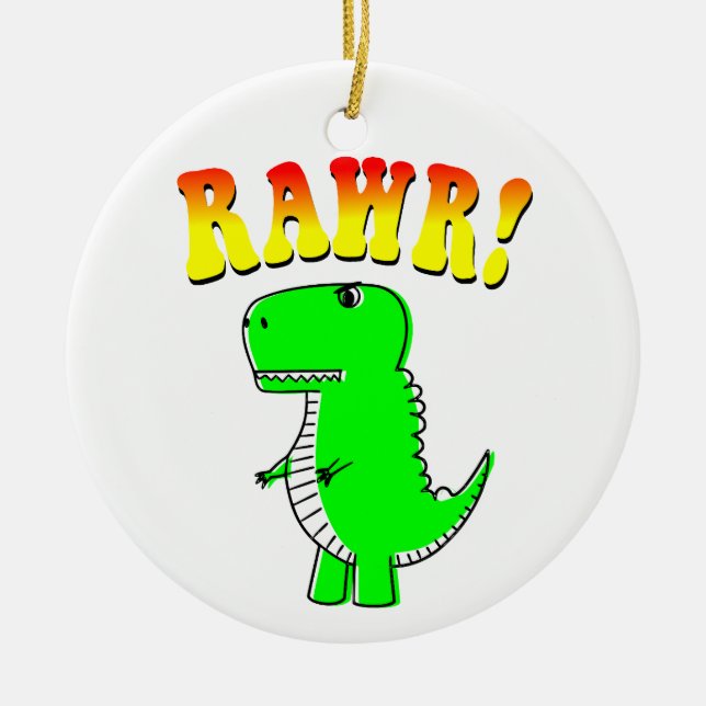 Cute and Angry T-Rex RAWR Groovy Text Ceramic Ornament (Front)