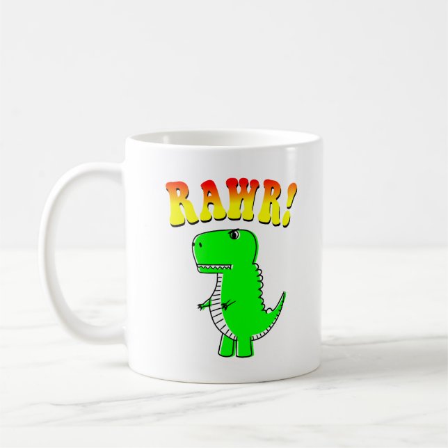 Cute and Angry T-Rex RAWR Groovy Text Coffee Mug (Left)