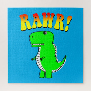 Cute and Angry T-Rex RAWR Groovy Text Jigsaw Puzzle