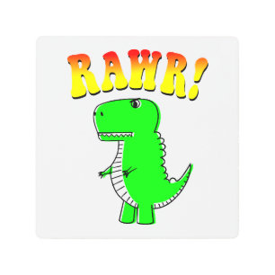Cute and Angry T-Rex RAWR Groovy Text Metal Print