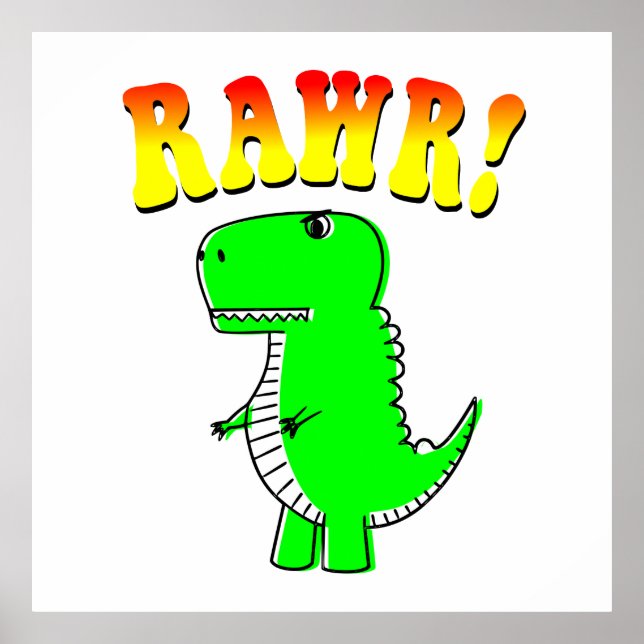 Cute and Angry T-Rex RAWR Groovy Text Poster (Front)