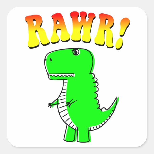 Cute and Angry T-Rex RAWR Groovy Text Square Sticker (Front)