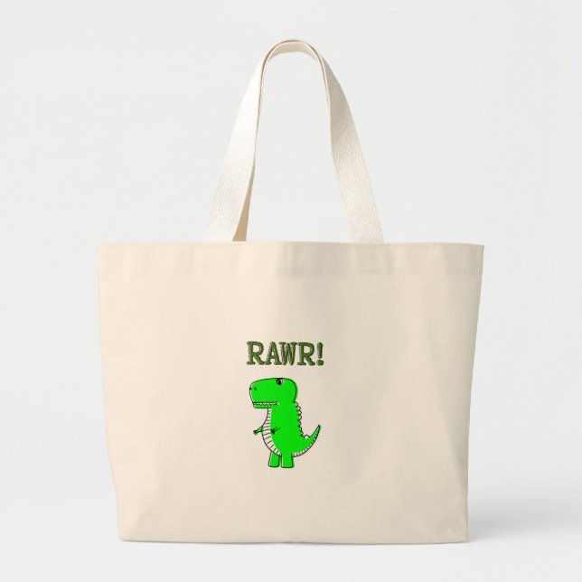 Cute and Angry T-Rex RAWR Large Tote Bag (Front)