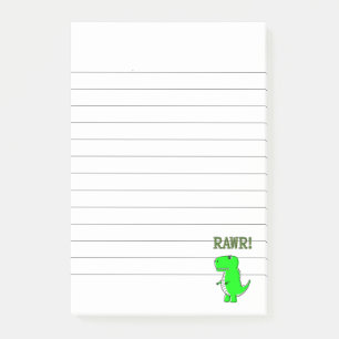 Cute and Angry T-Rex RAWR Lined Post-it Notes