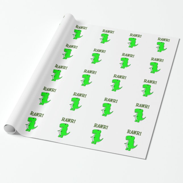 Cute and Angry T-Rex RAWR Wrapping Paper (Unrolled)