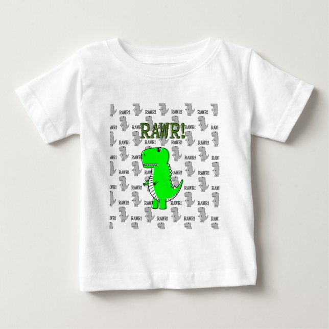 Cute and Angry T-Rex With Black And White Pattern Baby T-Shirt (Front)