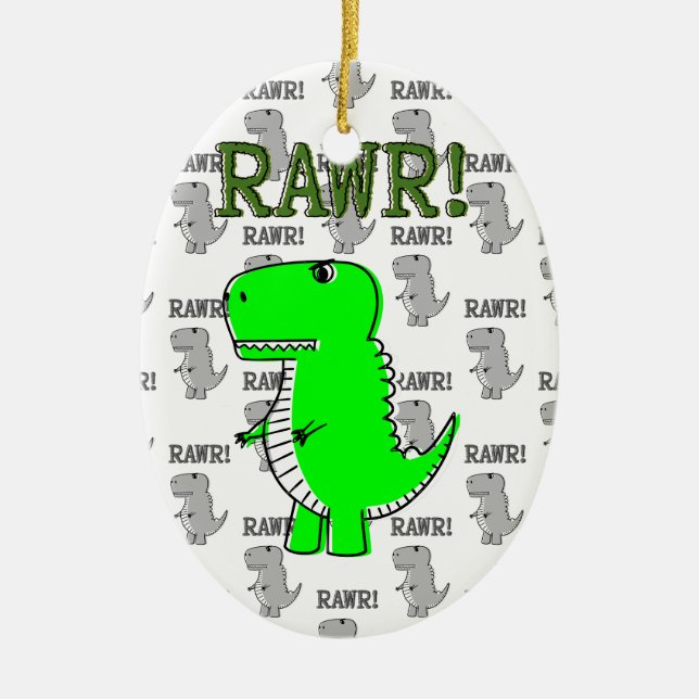 Cute and Angry T-Rex With Black And White Pattern Ceramic Ornament (Front)