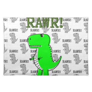 Cute and Angry T-Rex With Black And White Pattern Cloth Placemat