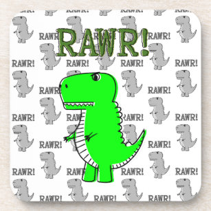 Cute and Angry T-Rex With Black And White Pattern Drink Coaster