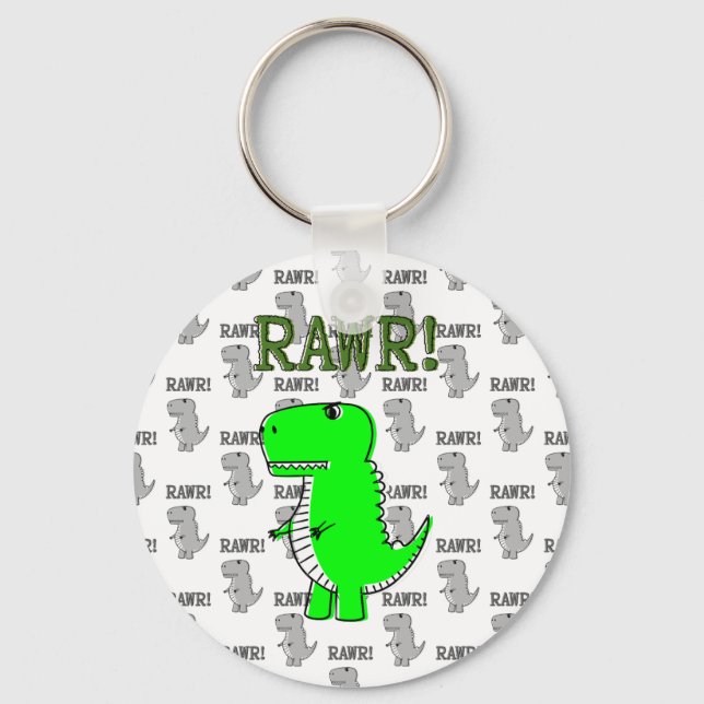 Cute and Angry T-Rex With Black And White Pattern Keychain (Front)