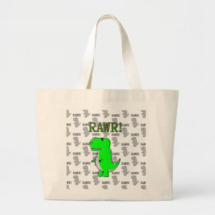 Cute and Angry T-Rex With Black And White Pattern Large Tote Bag