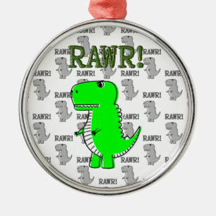 Cute and Angry T-Rex With Black And White Pattern Metal Ornament