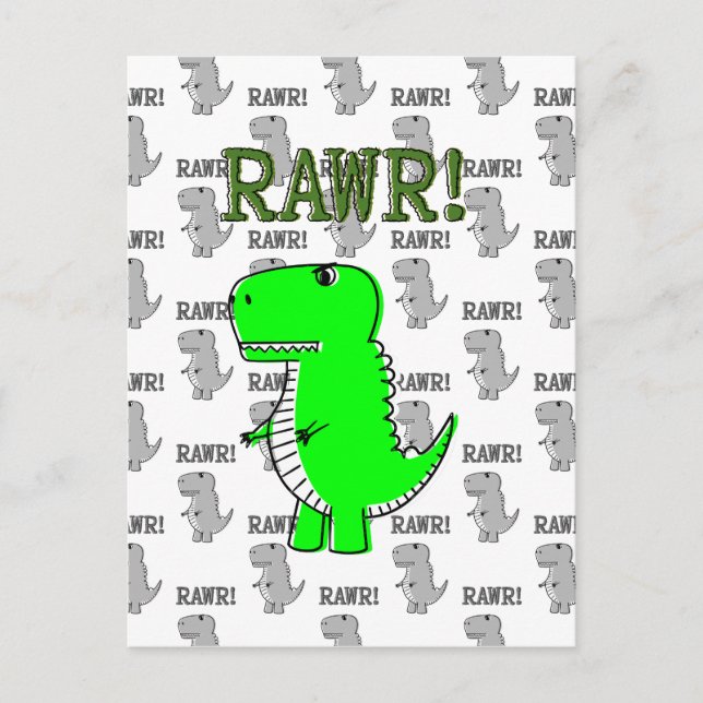 Cute and Angry T-Rex With Black And White Pattern Postcard (Front)