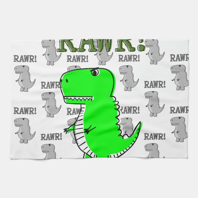Cute and Angry T-Rex With Black And White Pattern Towel (Horizontal)