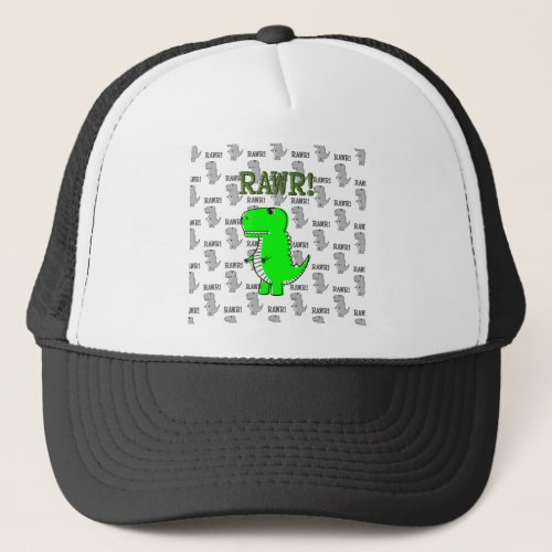 Cute and Angry T_Rex With Black And White Pattern Trucker Hat