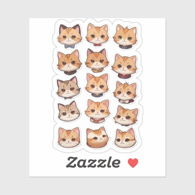 Cute And Beautiful Cat Head Faces Sticker (Sheet)