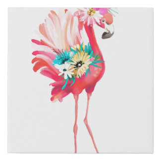 Cute and beautiful pink flamingo mexican bird with faux canvas print