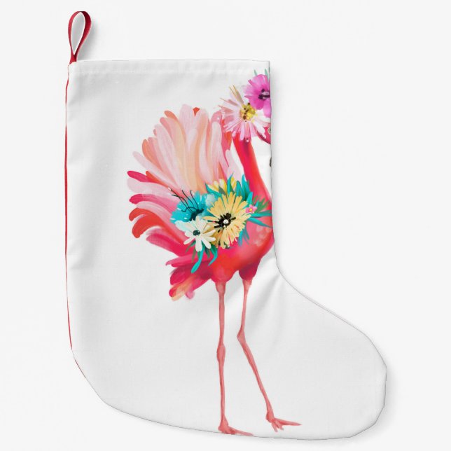 Cute and beautiful pink flamingo mexican bird with small christmas stocking (Front)