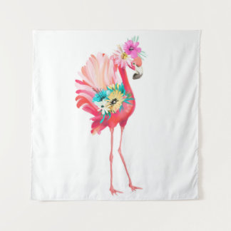 Cute and beautiful pink flamingo mexican bird with tapestry