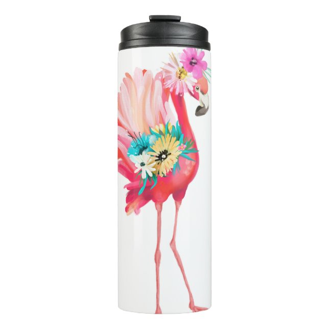 Cute and beautiful pink flamingo mexican bird with thermal tumbler (Front)