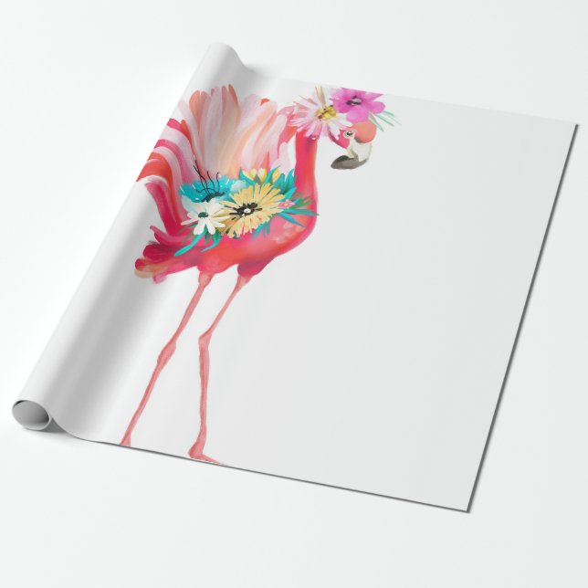 Cute and beautiful pink flamingo mexican bird with wrapping paper (Unrolled)