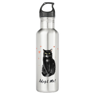 Cute and Black Cat Adopt Me Stainless Steel Water Bottle
