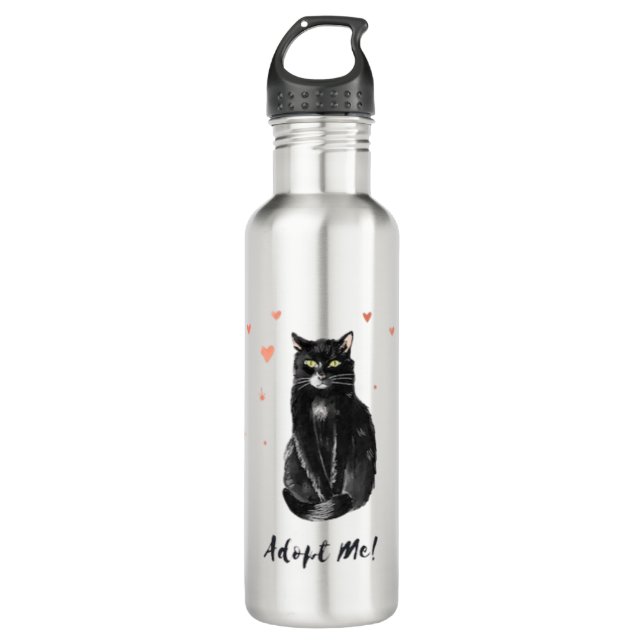 Cute and Black Cat Adopt Me   Stainless Steel Water Bottle (Front)