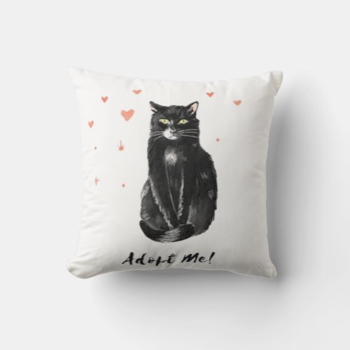 Cute and Black Cat Adopt Me Throw Pillow