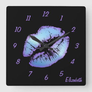 Cute and Chic Lipstick Print Square Wall Clock