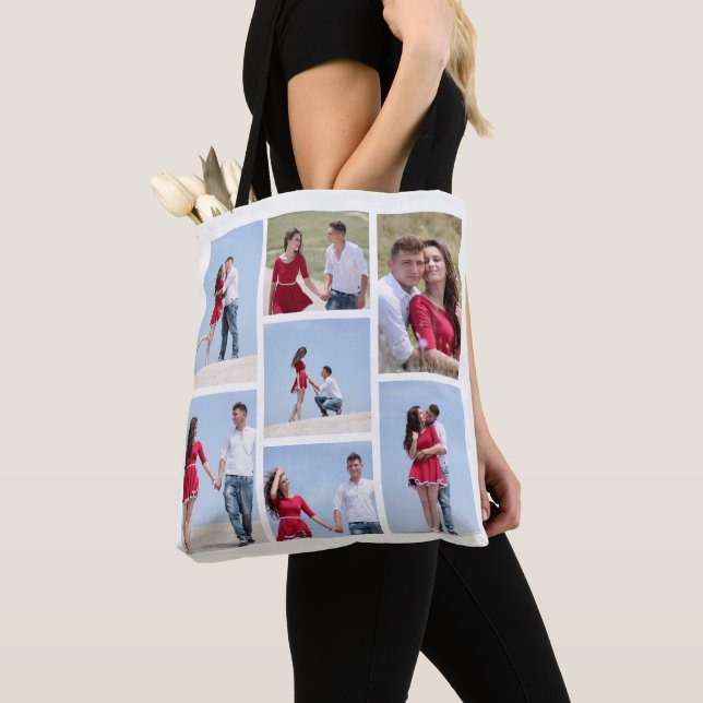 Cute and Chic Seven Photo Collage Tote Bag (Close Up)