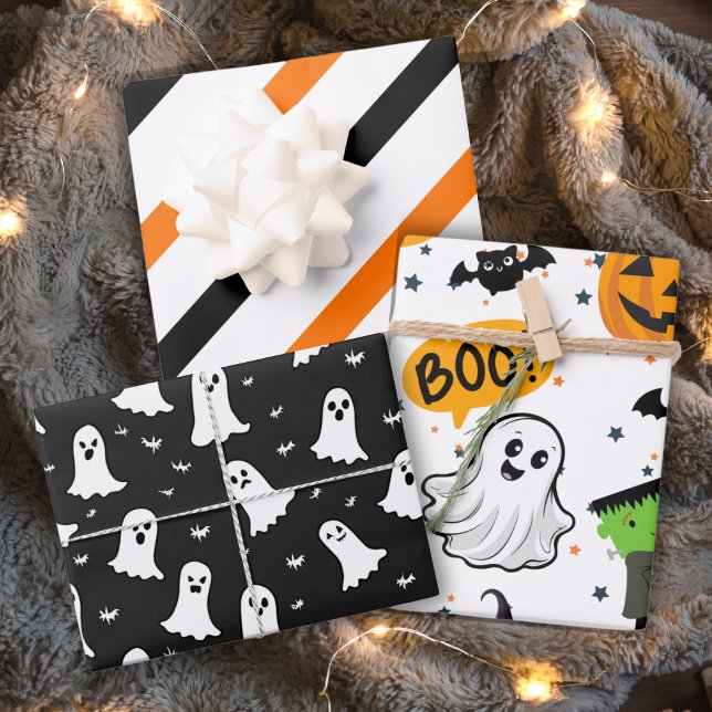Cute And Classic Halloween Vibes In Orange & Black Wrapping Paper Sheets (Cute And Classic Halloween Vibes In Orange & Black Wrapping Paper Sheets)