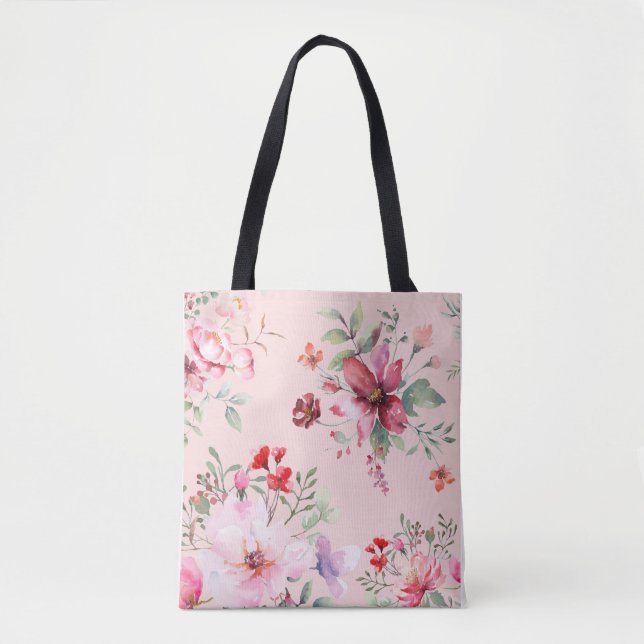 Cute and Classic Pink Floral Tote Bag (Front)