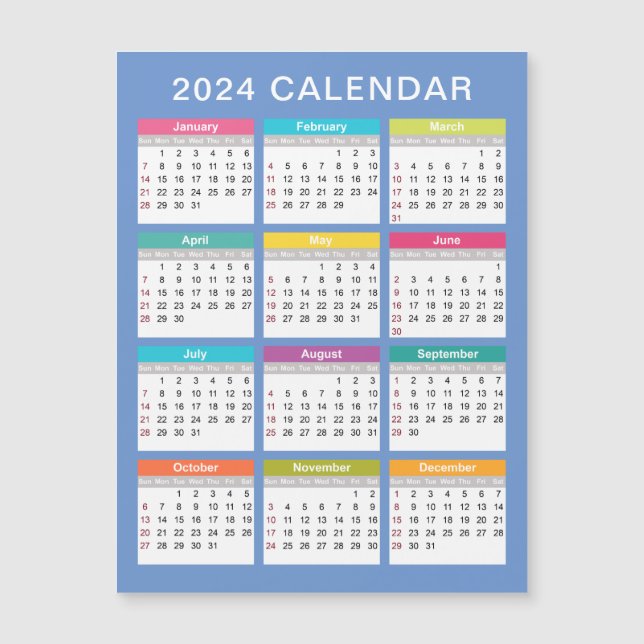 Cute and Colorful 2024 Calendar | Magnetic Card (Front)