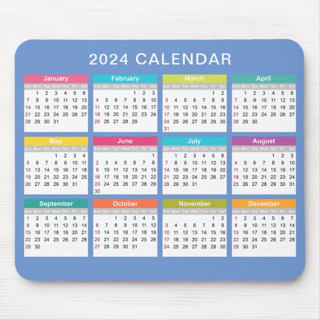 Cute and Colorful 2024 Calendar | Mousepad (Front)