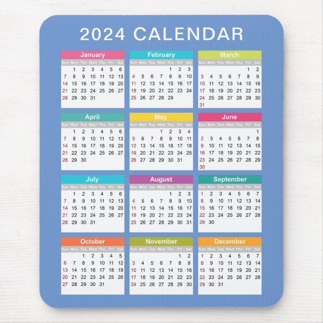Cute and Colorful 2024 Calendar | Mousepad (Front)