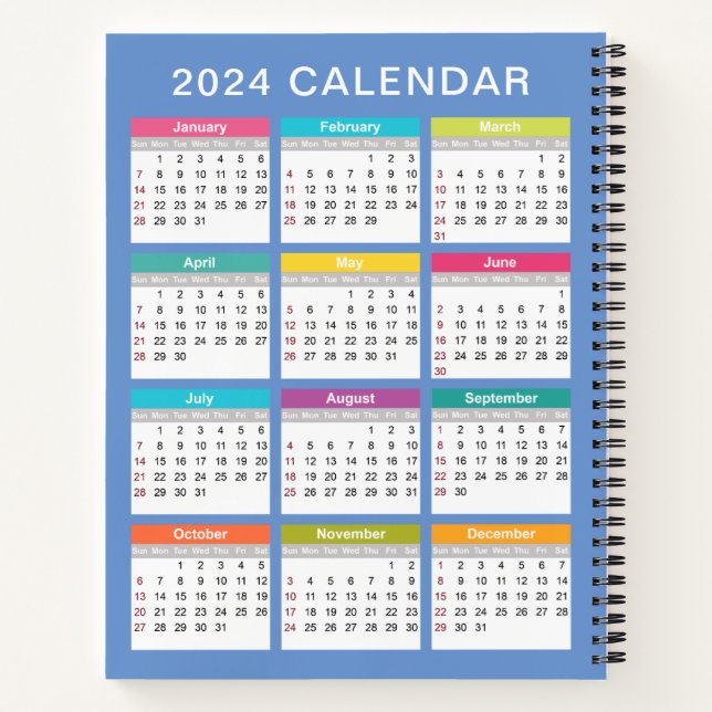 Cute and Colorful 2024 Calendar | Notebook (Back)