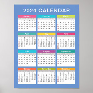 Cute and Colorful 2024 Calendar Poster