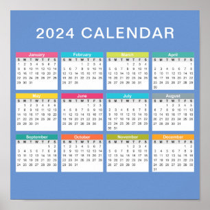 Cute and Colorful 2024 Calendar Poster