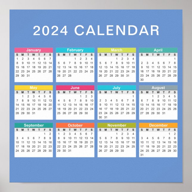 Cute and Colorful 2024 Calendar | Poster (Front)