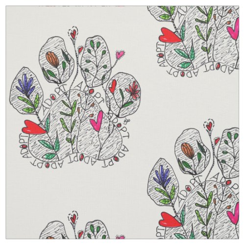 Cute and Colorful A D O P T Pet Paw Fabric