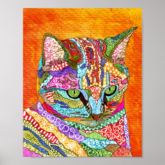 Cute and Colorful Abstract Cat Poster | Zazzle.com