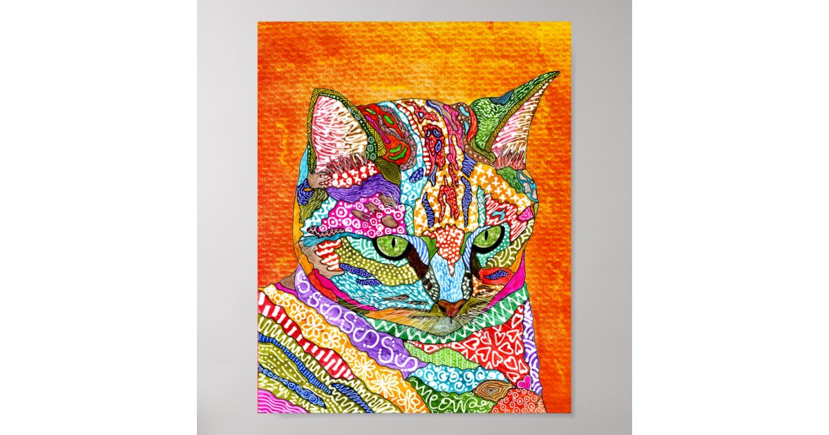 Colorful Abstract Cats Cute and Colorful Abstract Cat Poster | Zazzle