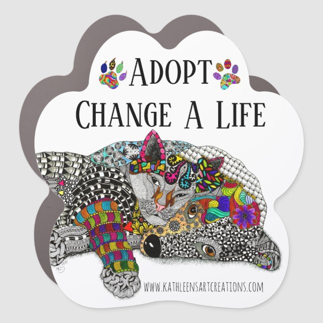 Cute and Colorful Adopt Change a Life Car Magnet (Front)