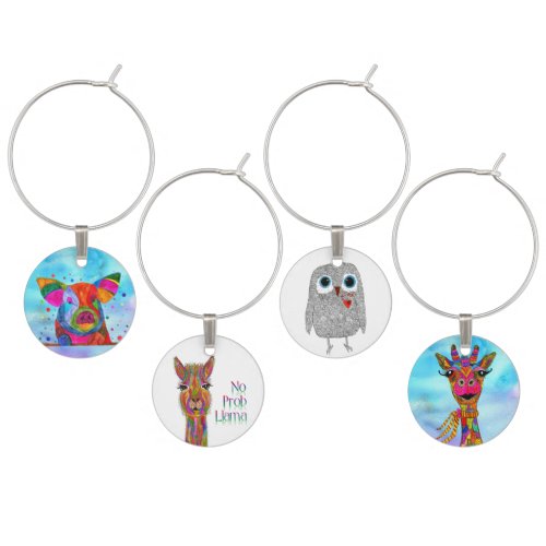 Cute and Colorful Animal Wine Charms Set of Four