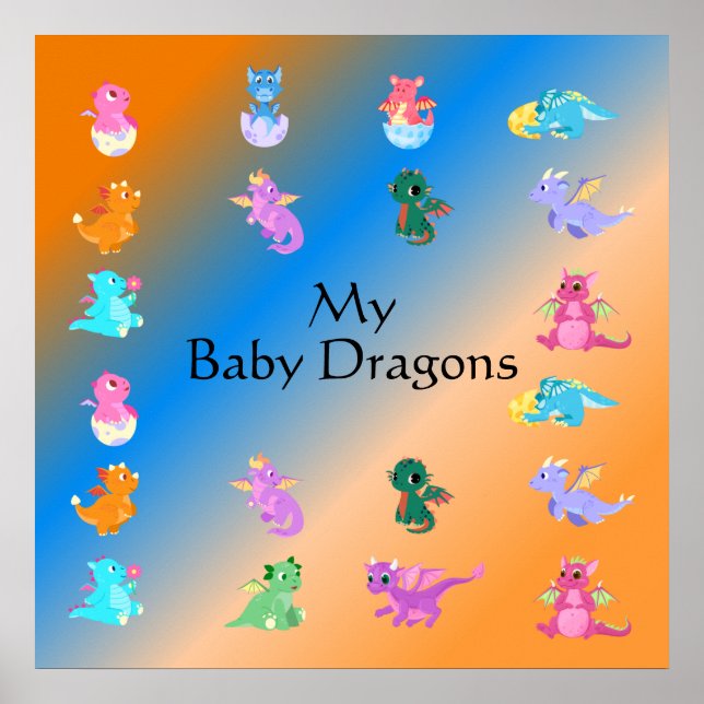 Cute and Colorful Baby Dragons Pattern   Poster (Front)