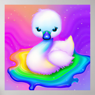 Cute and Colorful Baby Swan Poster