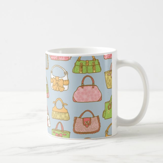 Cute and Colorful Bags Illustration Pattern (Blue) Coffee Mug (Right)