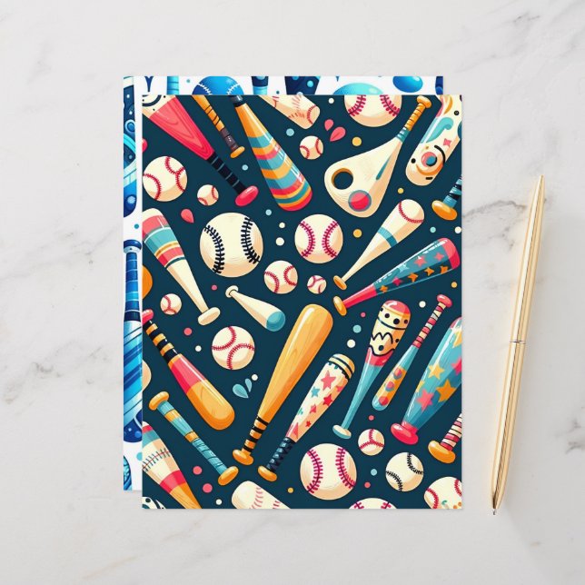 Cute and Colorful Baseball Scrapbook Paper (Front/Back In Situ)