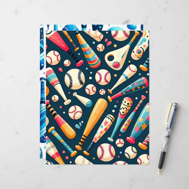 Cute and Colorful Baseball Scrapbook Paper (Front/Back In Situ)