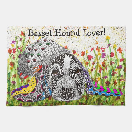 Cute and Colorful Basset Hound Kitchen Towel